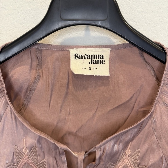 Savanna Jane Blouse Embroidered Aztec Long Sleeve Boho Hippie Satin Small - Picture 2 of 7